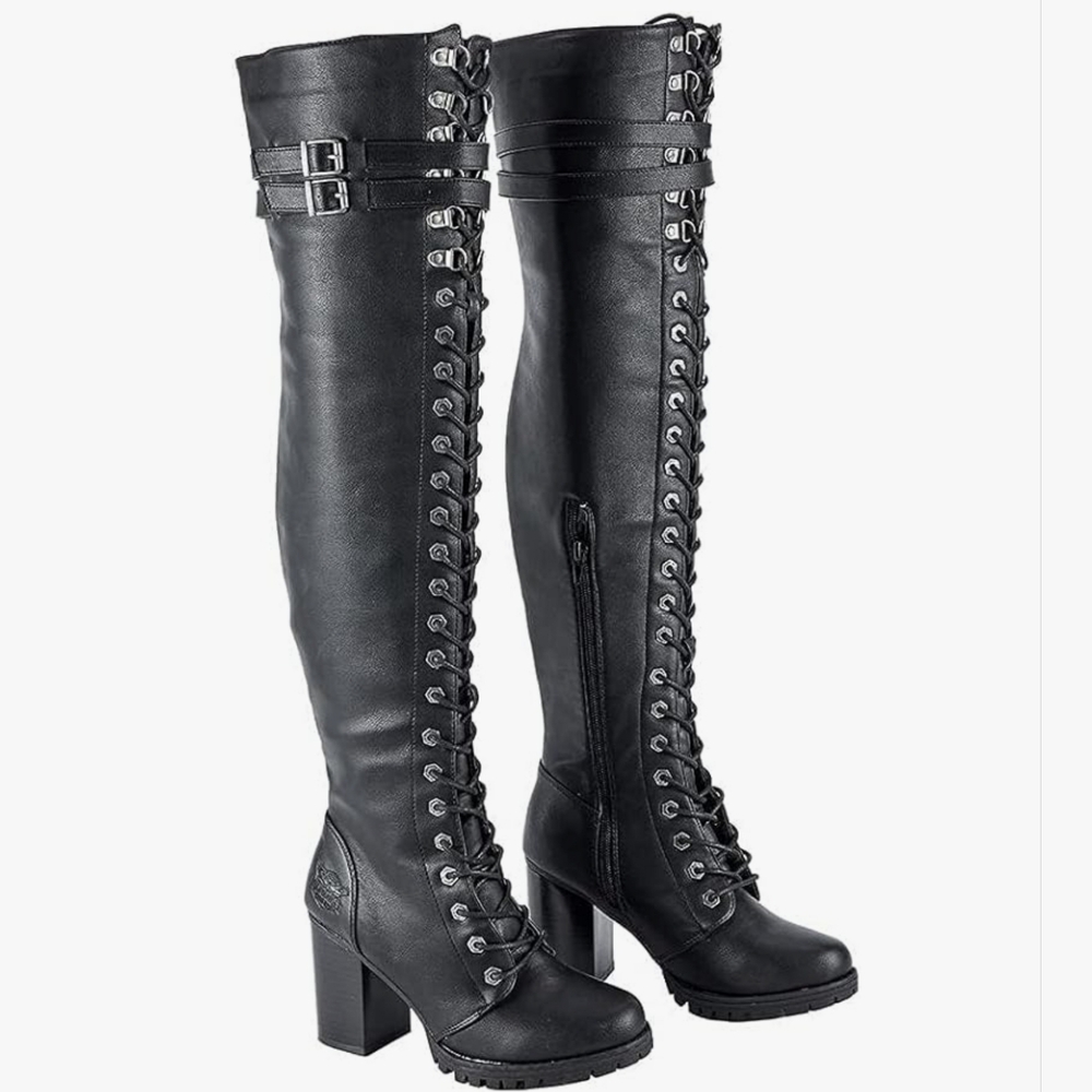 Women's Black Knee-High Lace-Up Boots Dream Apparel